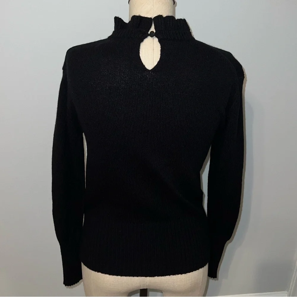 NWT J Crew Wool Blend Ruffle Neck Sweater Black XS